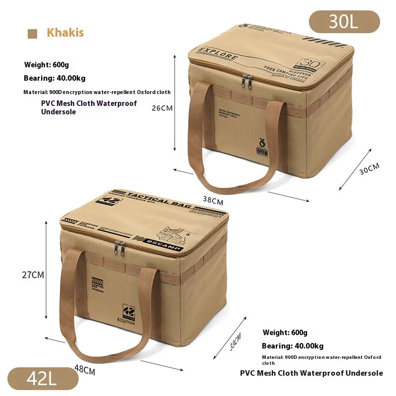 30-42L Tactical Camping Storage Bag Insulated Folding Box Waterproof Picnic Tableware Field Equipment Outdoor Gear Organizer