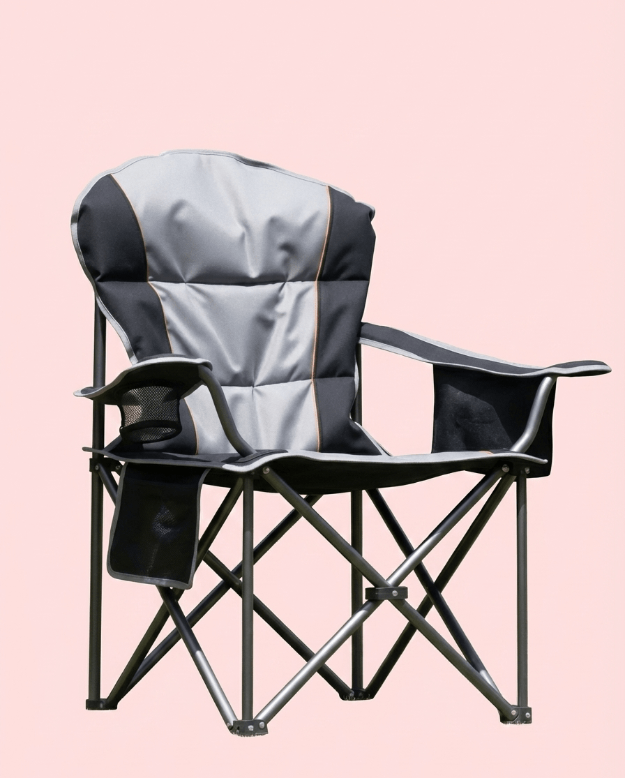 500 lbs Heavy Duty Folding Camping Chair w/ Cup Holder & Cooler Bag | Portable Outdoor Beach Seat - Corkscrew Kid
