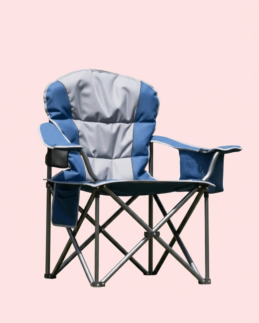500 lbs Heavy Duty Folding Camping Chair w/ Cup Holder & Cooler Bag | Portable Outdoor Beach Seat - Corkscrew Kid