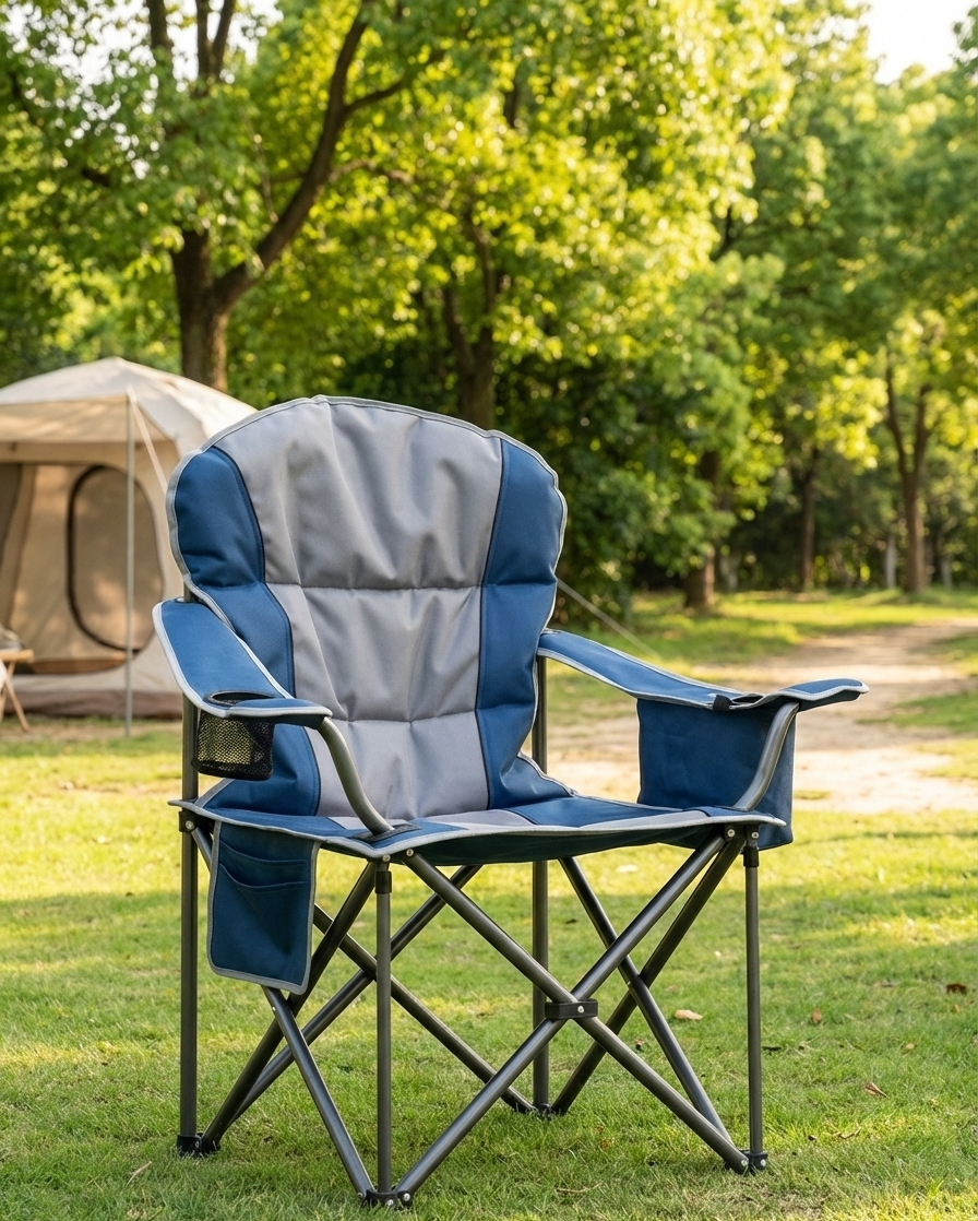 500 lbs Heavy Duty Folding Camping Chair w/ Cup Holder & Cooler Bag | Portable Outdoor Beach Seat - Corkscrew Kid