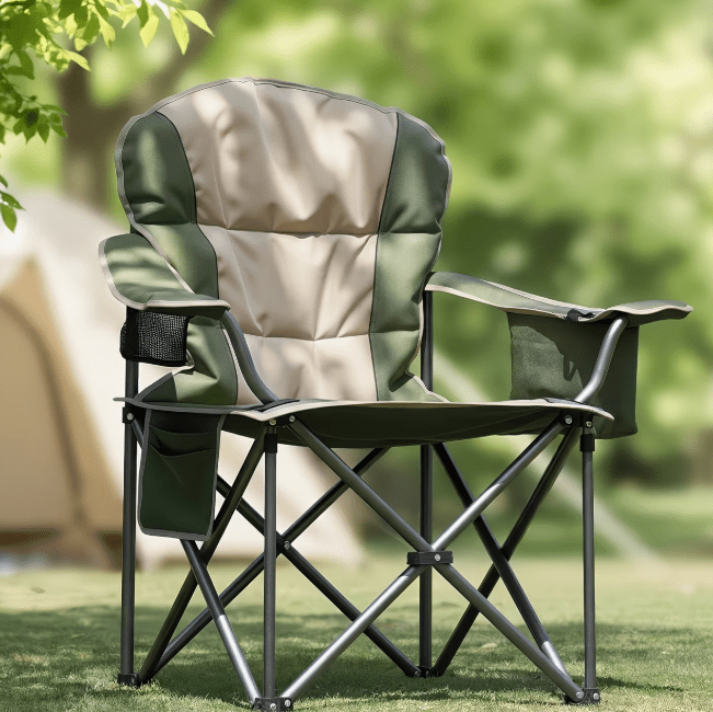 500 lbs Heavy Duty Folding Camping Chair w/ Cup Holder & Cooler Bag | Portable Outdoor Beach Seat - Corkscrew Kid