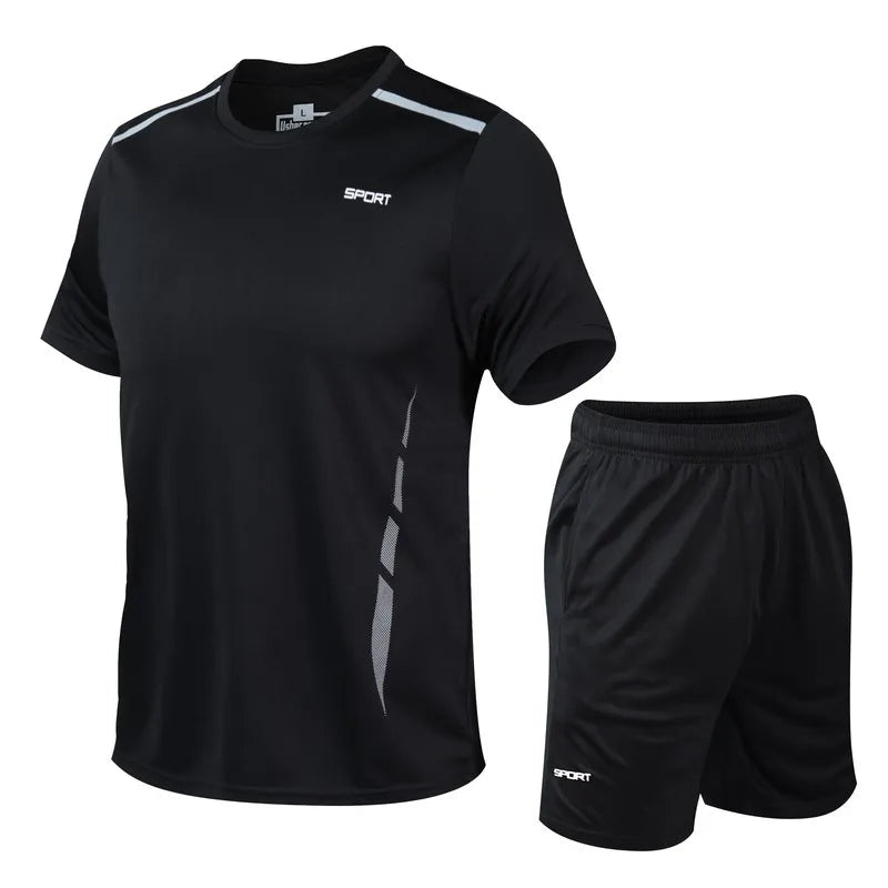 CHRLCK Men's Quick Drying Running Sets Breathable Hiking Fishing T-Shirt Short Soft Elasticity Gym Fitness Suits Outdoor Sports - Corkscrew Kid