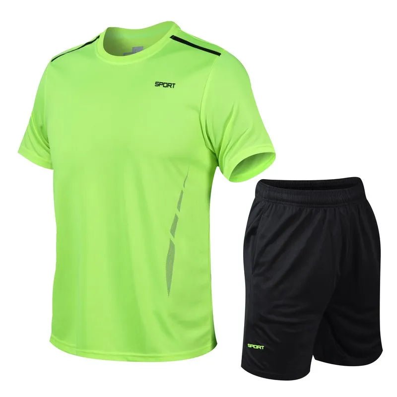 CHRLCK Men's Quick Drying Running Sets Breathable Hiking Fishing T-Shirt Short Soft Elasticity Gym Fitness Suits Outdoor Sports - Corkscrew Kid