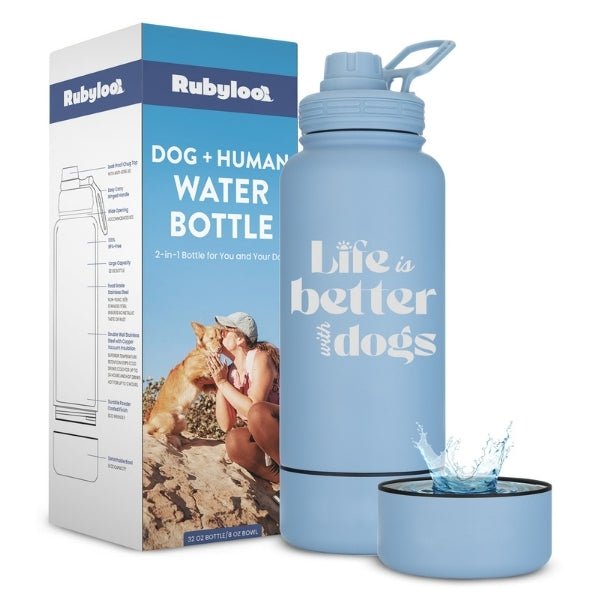 Dog + Human Water Bottle with Detachable Dog Bowl - Corkscrew Kid