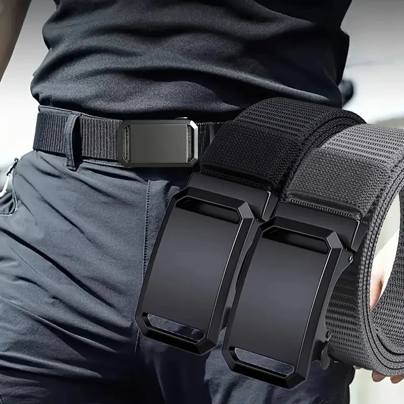 New Automatic Buckle Belt, Canvas Tactical Workwear Casual Outdoor Military Training Pants Belt For Men - Corkscrew Kid