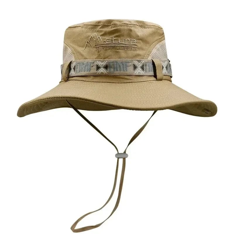Summer Men's Wide Brim Bucket Hat UV Protection Panama Style Mesh Fisherman Beach Sun Hat for Outdoor Hunting Hiking - Corkscrew Kid