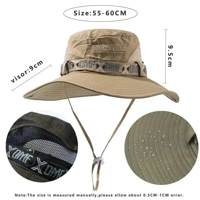 Summer Men's Wide Brim Bucket Hat UV Protection Panama Style Mesh Fisherman Beach Sun Hat for Outdoor Hunting Hiking - Corkscrew Kid