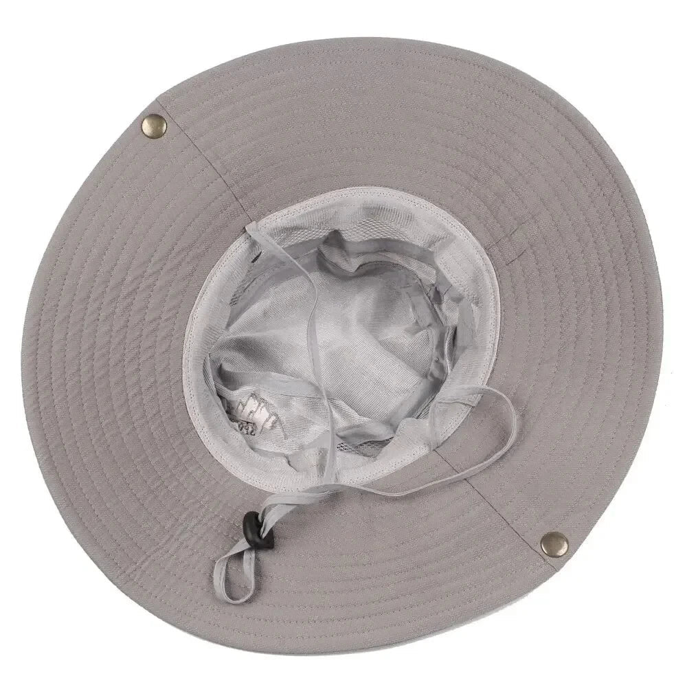 Summer Men's Wide Brim Bucket Hat UV Protection Panama Style Mesh Fisherman Beach Sun Hat for Outdoor Hunting Hiking - Corkscrew Kid