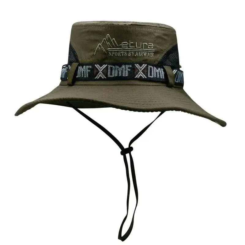 Summer Men's Wide Brim Bucket Hat UV Protection Panama Style Mesh Fisherman Beach Sun Hat for Outdoor Hunting Hiking - Corkscrew Kid