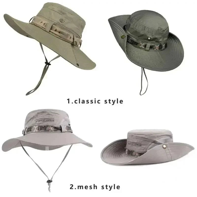 Summer Men's Wide Brim Bucket Hat UV Protection Panama Style Mesh Fisherman Beach Sun Hat for Outdoor Hunting Hiking - Corkscrew Kid