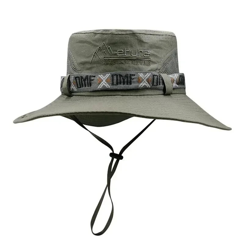 Summer Men's Wide Brim Bucket Hat UV Protection Panama Style Mesh Fisherman Beach Sun Hat for Outdoor Hunting Hiking - Corkscrew Kid