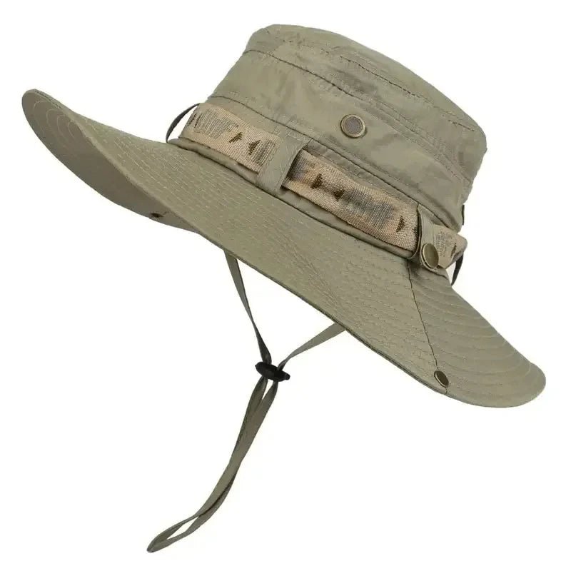 Summer Men's Wide Brim Bucket Hat UV Protection Panama Style Mesh Fisherman Beach Sun Hat for Outdoor Hunting Hiking - Corkscrew Kid