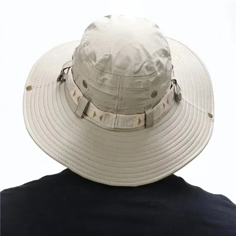 Summer Men's Wide Brim Bucket Hat UV Protection Panama Style Mesh Fisherman Beach Sun Hat for Outdoor Hunting Hiking - Corkscrew Kid
