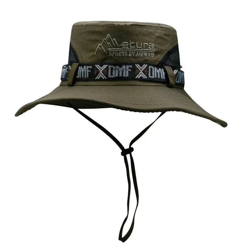Summer Men's Wide Brim Bucket Hat UV Protection Panama Style Mesh Fisherman Beach Sun Hat for Outdoor Hunting Hiking - Corkscrew Kid