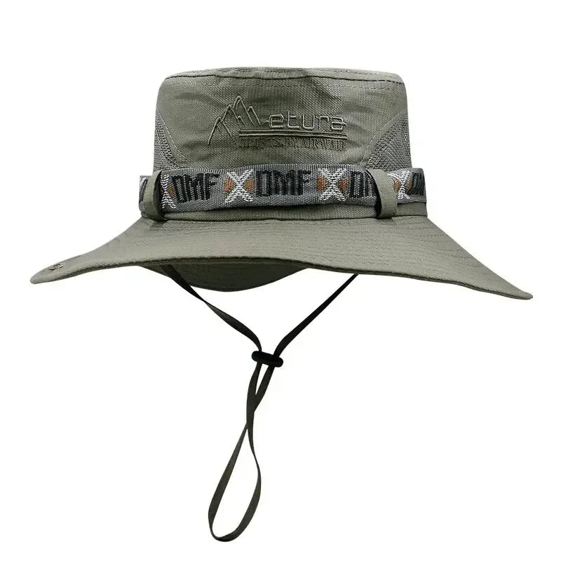 Summer Men's Wide Brim Bucket Hat UV Protection Panama Style Mesh Fisherman Beach Sun Hat for Outdoor Hunting Hiking - Corkscrew Kid