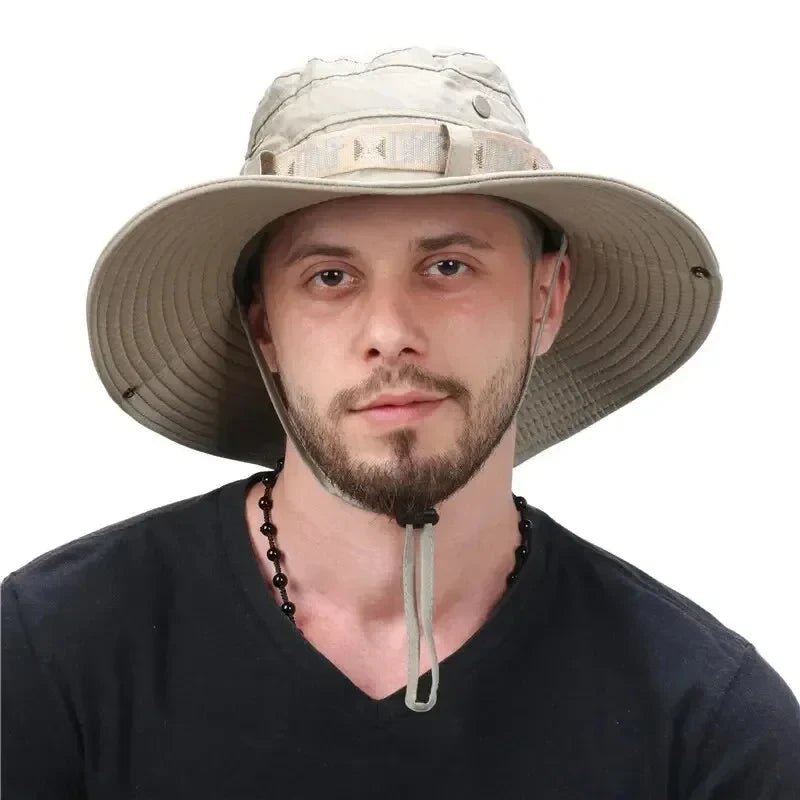 Summer Men's Wide Brim Bucket Hat UV Protection Panama Style Mesh Fisherman Beach Sun Hat for Outdoor Hunting Hiking - Corkscrew Kid